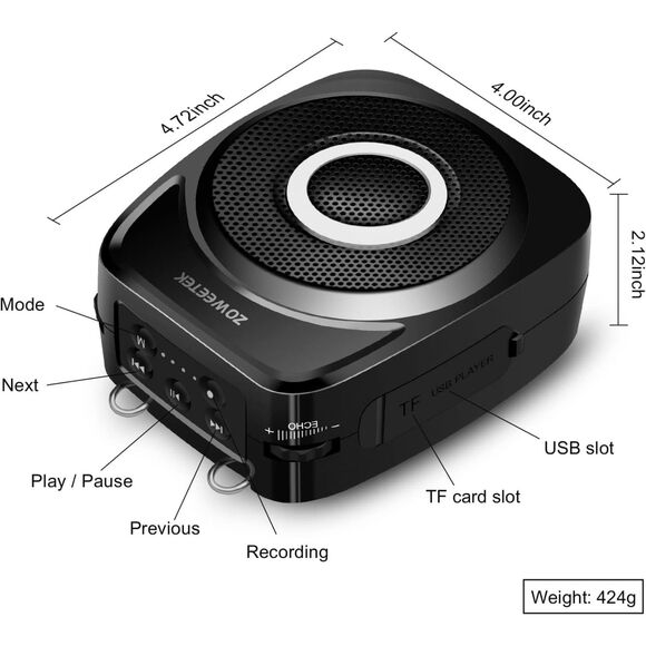 ZOWEETEK Voice Amplifier with Wireless Microphone Headset - New - Picture 7 of 9